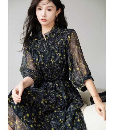 Robe fleurie noire ciel étoilé 