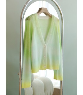 Spring Gradient Sweater V-Neck Soft Waxy Cardigan