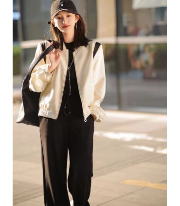Jaket Panda Hitam dan Putih Warna Kontras Reka Bentuk Besbol Uniform