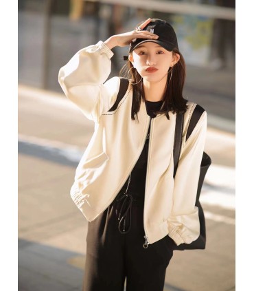 Jaket Panda Hitam dan Putih Warna Kontras Reka Bentuk Besbol Uniform