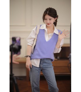 Rompi perangai selesa V-neck baru musim luruh tanpa lengan atasan 