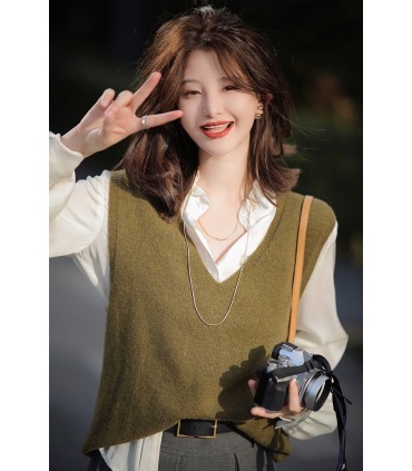 Komfortabel temperamentsvest V-hals ny efterårs ærmeløs top