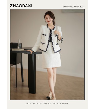 Lyxig tweedjacka A-line kjol liten doftkostym 