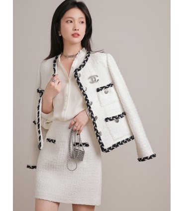 Lyxig tweedjacka A-line kjol liten doftkostym 