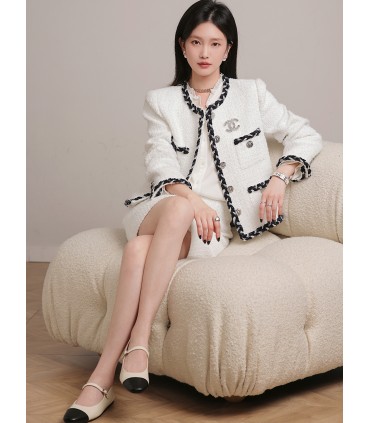 Lyxig tweedjacka A-line kjol liten doftkostym 