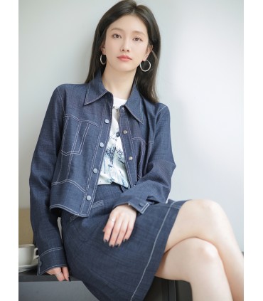 BF Denim Costume Revers Veste Taille Haute Jupe