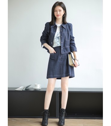 BF Denim Costume Revers Veste Taille Haute Jupe