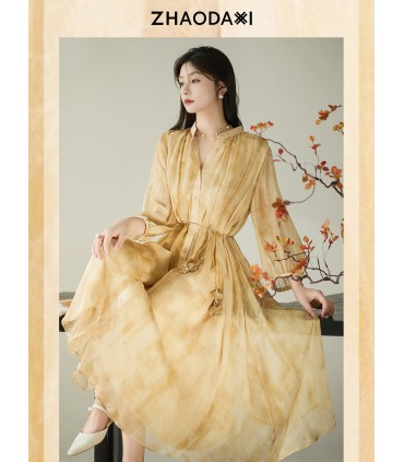 Robe chemise droite à col rond Blossom City 