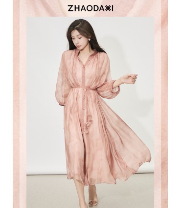 Pakaian Baju Lurus Blossom City Leher Bulat 