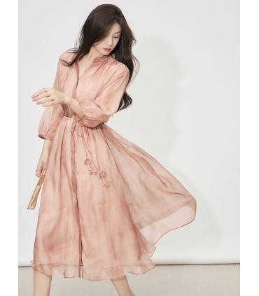 Pakaian Baju Lurus Blossom City Leher Bulat 