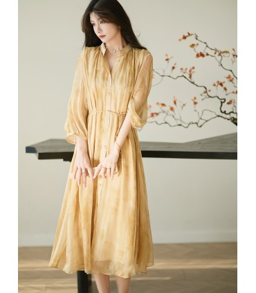 Robe chemise droite à col rond Blossom City 