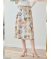 Oil painting skirt single-breasted slit A-line skirt 