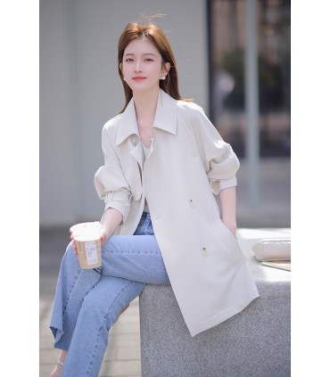 Lace-up lapel windbreaker coat 