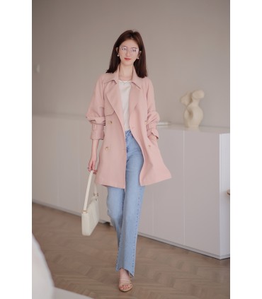 Lace-up lapel windbreaker coat 
