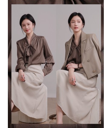 Áo sơ mi kiểu Victoria Áo sơ mi ruy băng thanh lịch 