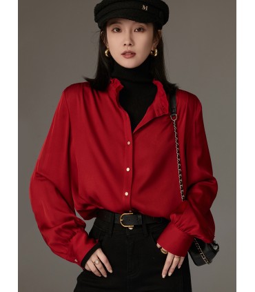 시칠리안 셔츠 루즈한 스탠드 칼라 셔츠