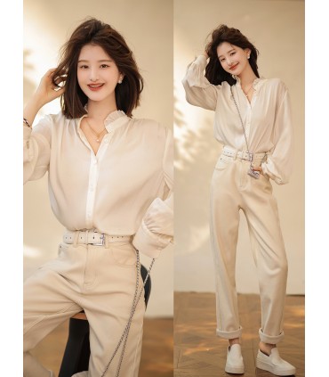 시칠리안 셔츠 루즈한 스탠드 칼라 셔츠