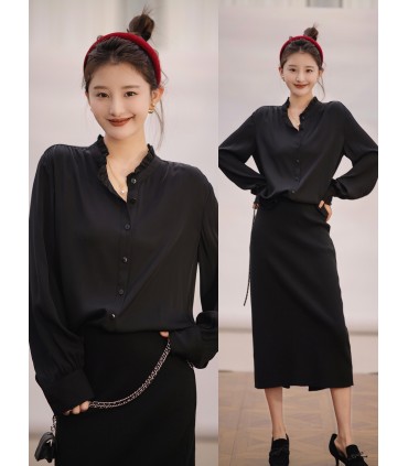 시칠리안 셔츠 루즈한 스탠드 칼라 셔츠