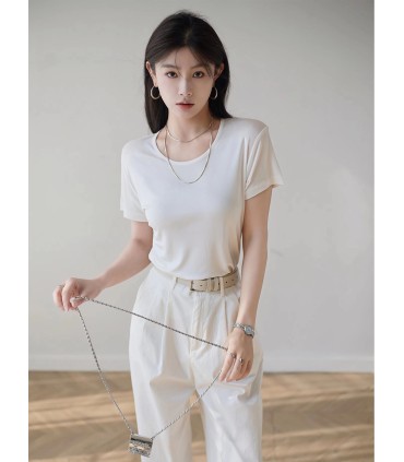 실크 티셔츠 라운드넥 반팔 티셔츠 