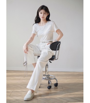 실크 티셔츠 라운드넥 반팔 티셔츠 