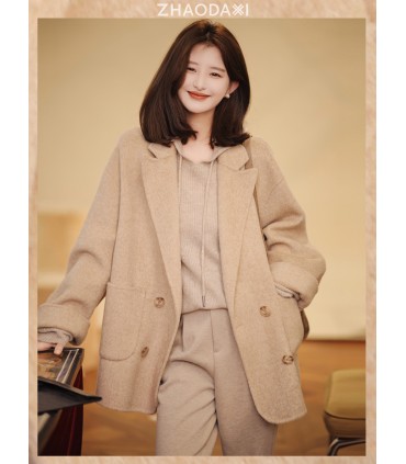 西装短大衣宽松翻领羊毛大衣