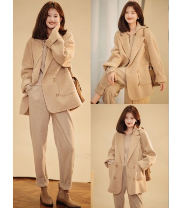 西装短大衣宽松翻领羊毛大衣