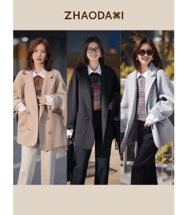 西装短大衣宽松翻领羊毛大衣