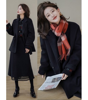 西装短大衣宽松翻领羊毛大衣