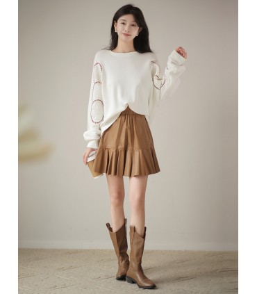 Rok kulit asli Rok A-line bertekstur 