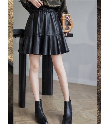 Rok kulit asli Rok A-line bertekstur 