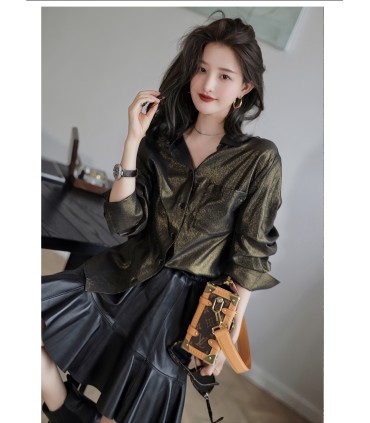 Chân váy da thật Chân váy chữ A họa tiết 