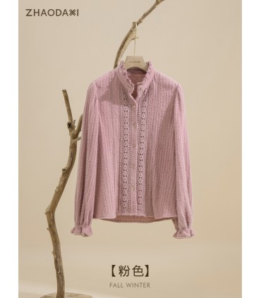 Top casual testurizzato da donna con camicia cava 