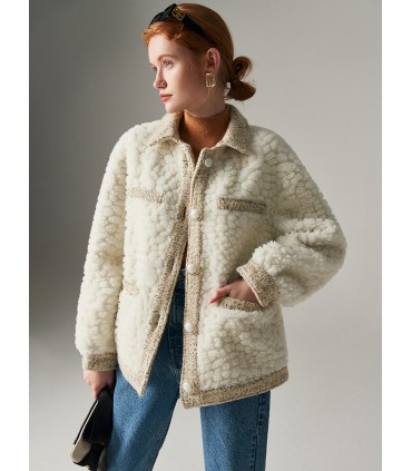 Veste courte style coréen en peau de mouton 