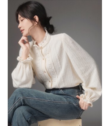 Top casual testurizzato da donna con camicia cava 