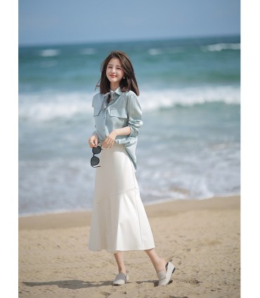 Camicia cappotto corto Gonna a sirena con bordo ondulato 