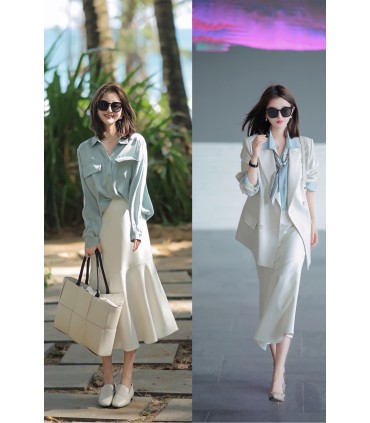 Camicia cappotto corto Gonna a sirena con bordo ondulato 