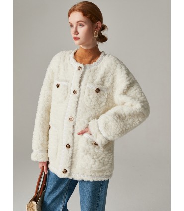 짧은 양털 깎기 여성 자켓