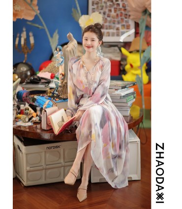 Seri Tinta Danqing Gentle Wind Top Lipit Rok A-Line