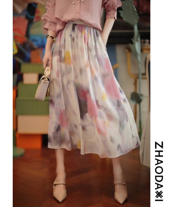 سلسلة الحبر Danqing Gentle Wind Top مطوي تنورة على شكل حرف A 