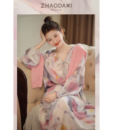 Seri Tinta Danqing Gentle Wind Top Lipit Rok A-Line