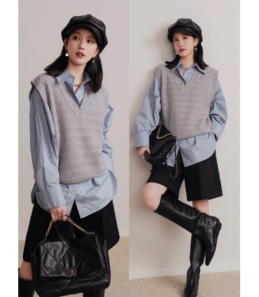 Gilet à col en V femme printemps haut sans manches 