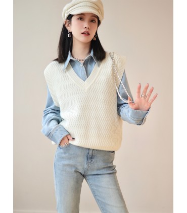 V 넥 조끼 여성 봄 민소매 탑 