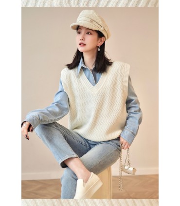 V 넥 조끼 여성 봄 민소매 탑 