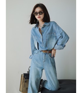 Kemeja Denim Temperamen Longgar Pesta Koboi 