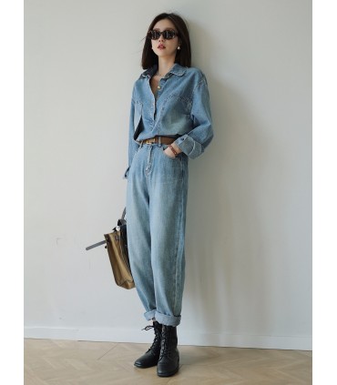 Kemeja Denim Temperamen Longgar Pesta Koboi 