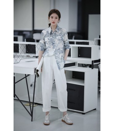 Camisa estampada de estilo nacional retrô 