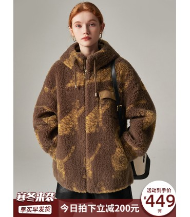 Sheep shearling short stitching casual jacket