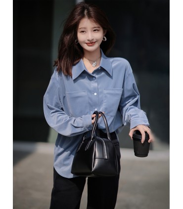 벨벳 셔츠 느슨한 패션 옷깃 셔츠 