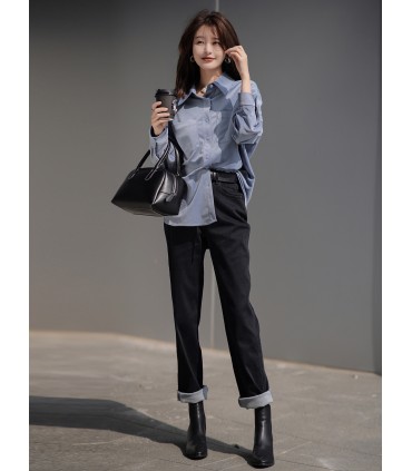 벨벳 셔츠 느슨한 패션 옷깃 셔츠 