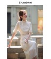 Drunken pæreblomst stand-up krave silke cheongsam kjole 